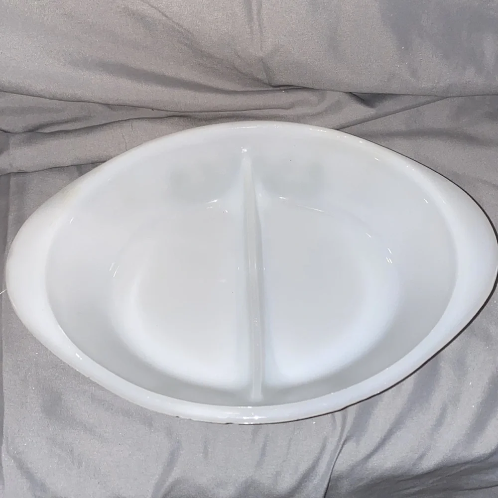 Vintage Glasbake Divided Casserole Dish Green Retro Flower Oven Proof Microwave